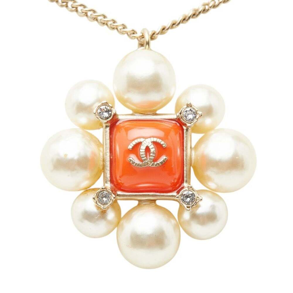 CHANEL Orange Pearl Logo Necklace - Picture 2 of 7